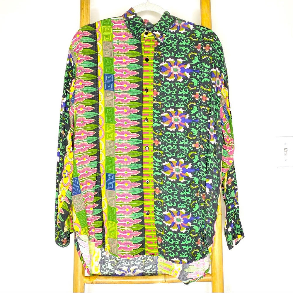 VTG Art to Wear Abstract Floral Trippy Tribal Print Long Sleeve Button up S